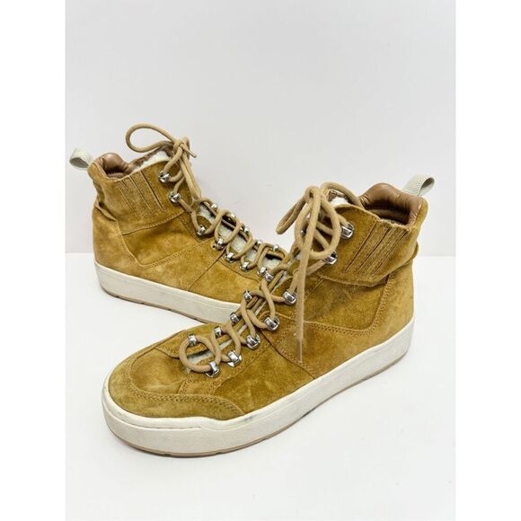 Marc Fisher High Top Sneaker Size 8.5 Fur Lined Tan Suede Lace Up Winter Booties - Picture 5 of 12